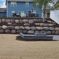 Backyard Landscape - Wall, walkway, and patio